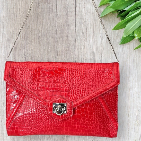 White House Black Market Red Faux Croc Embossed Purse New w/out Tags - Picture 1 of 15
